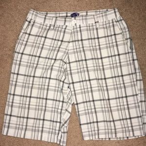Plaid shorts.